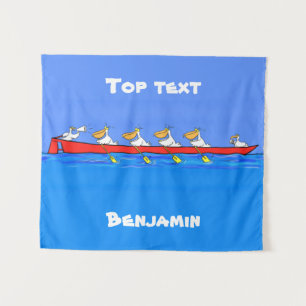 Funny pelicans rowing cartoon illustratie wandkleed