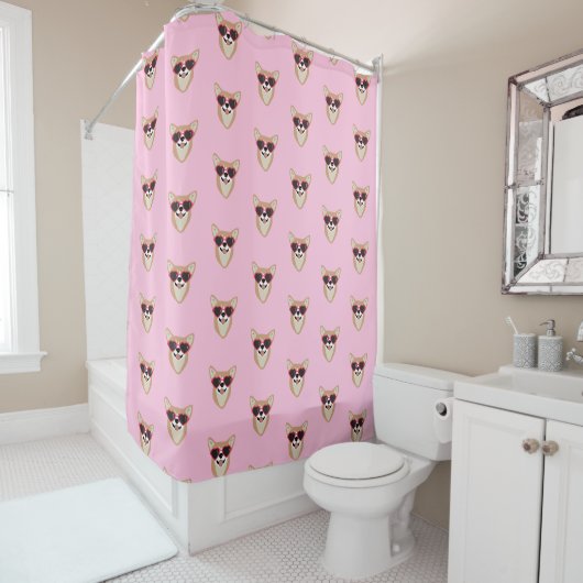 Funny Pembroke Welsh Corgi Pattern Pink Douchegordijn (In situ)
