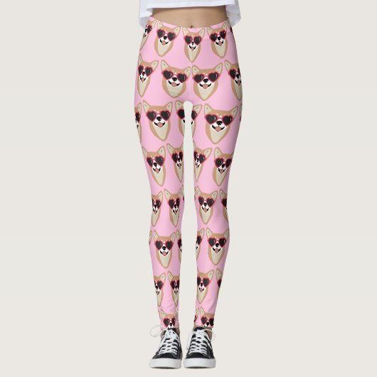 Funny Pembroke Welsh Corgi Pattern Pink Leggings (Voorkant)