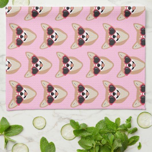 Funny Pembroke Welsh Corgi Pattern Pink Theedoek (Gevouwen)