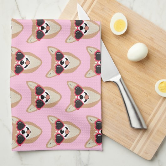 Funny Pembroke Welsh Corgi Pattern Pink Theedoek (Quarter Fold)
