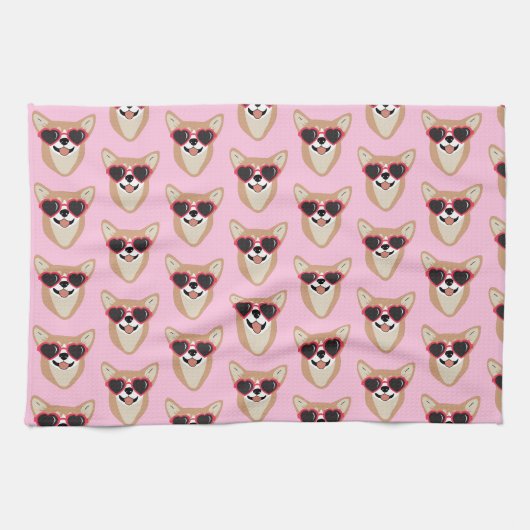 Funny Pembroke Welsh Corgi Pattern Pink Theedoek (Horizontaal)