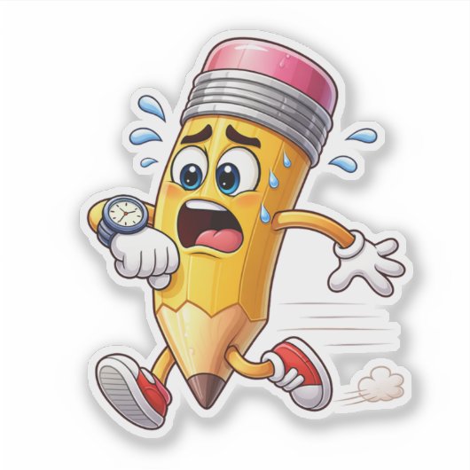 Funny Pencil Running Late Custom-Cut Vinyl Sticker (Voorkant)