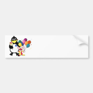 Funny penguin and clown cartoon bumpersticker