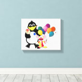 Funny penguin and clown cartoon canvas afdruk (Insitu (Houten vloer))