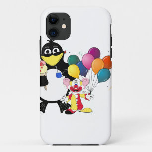 Funny penguin and clown cartoon iPhone 11 hoesje