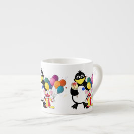 Funny penguin and clown cartoon espresso kop