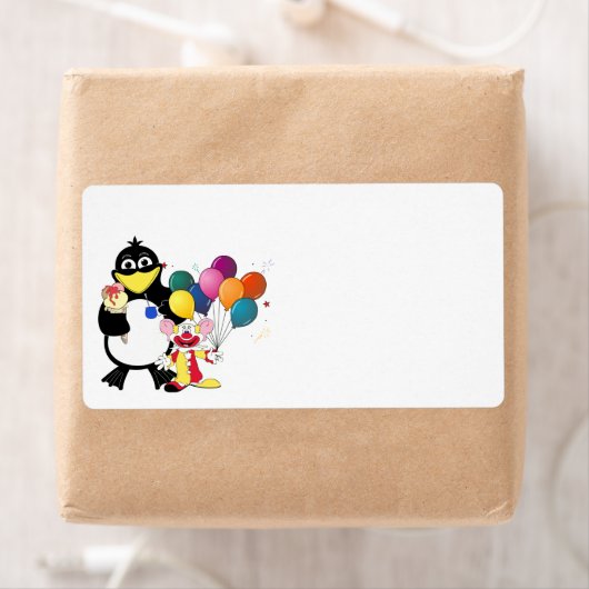 Funny penguin and clown cartoon etiket (Insitu)
