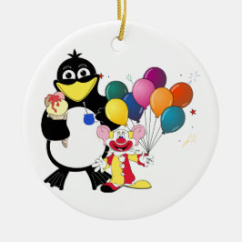 Funny penguin and clown cartoon keramisch ornament
