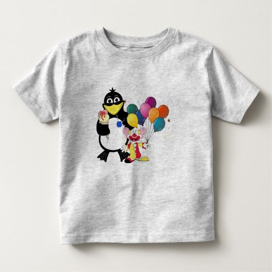 Funny penguin and clown cartoon kinder shirts (Voorkant)