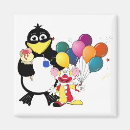 Funny penguin and clown cartoon magneet