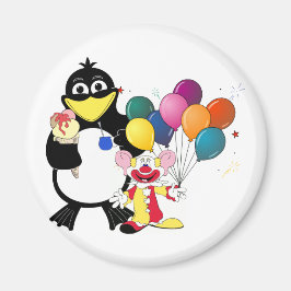 Funny penguin and clown cartoon magneet