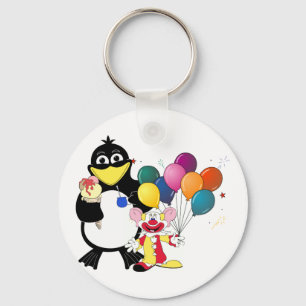 Funny penguin and clown cartoon sleutelhanger