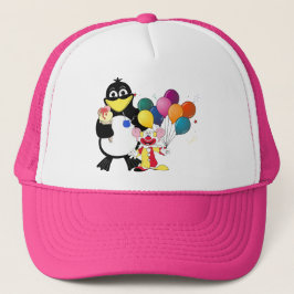 Funny penguin and clown cartoon trucker pet