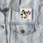 Funny penguin and clown cartoon vierkante button 5,1 cm (In situ)