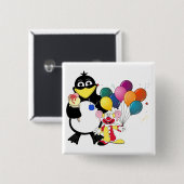 Funny penguin and clown cartoon vierkante button 5,1 cm (Voorkant /achterkant)