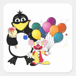 Funny penguin and clown cartoon vierkante sticker