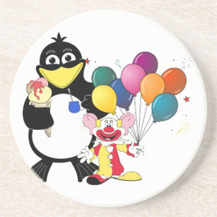 Funny penguin and clown cartoon zandsteen onderzetter