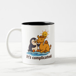 Funny Penguin and Giraffe Mug – “It’s Complicated” Tweekleurige Koffiemok