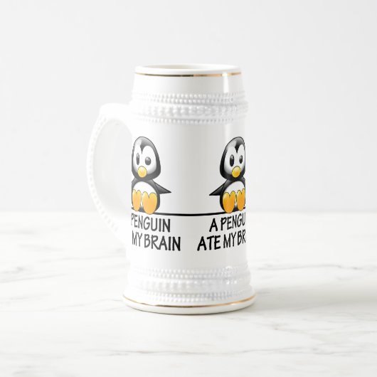 Funny Penguin Ate My Brain Graphic Bierpul (Voorkant links)