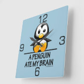 Funny Penguin Ate My Brain Graphic Vierkante Klok (Hoek)