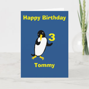 Funny penguin Birthday, voeg naamleeftijd vooraan  Kaart