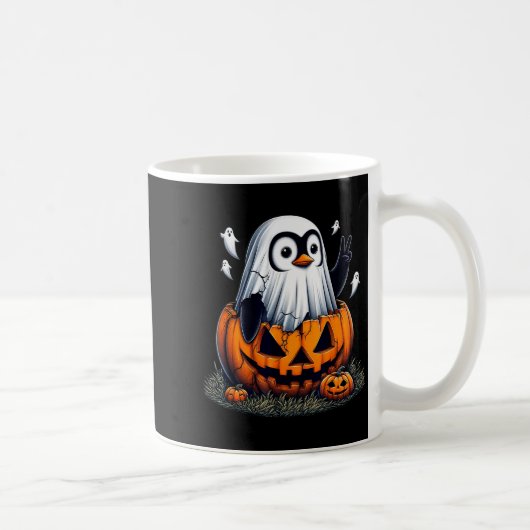 Funny Penguin Boo Halloween Ghost Womens Mens Kids Koffiemok (Rechts)