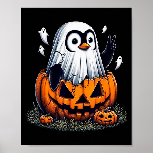 Funny Penguin Boo Halloween Ghost Womens Mens Kids Poster (Voorkant)