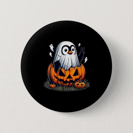Funny Penguin Boo Halloween Ghost Womens Mens Kids Ronde Button 5,7 Cm (Voorkant)