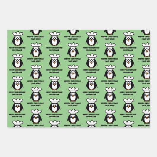 Funny penguin chef cartoon kerstmis inpakpapier vel (Voorkant 3)