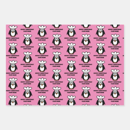Funny penguin chef cartoon kerstmis inpakpapier vel (Voorkant 2)