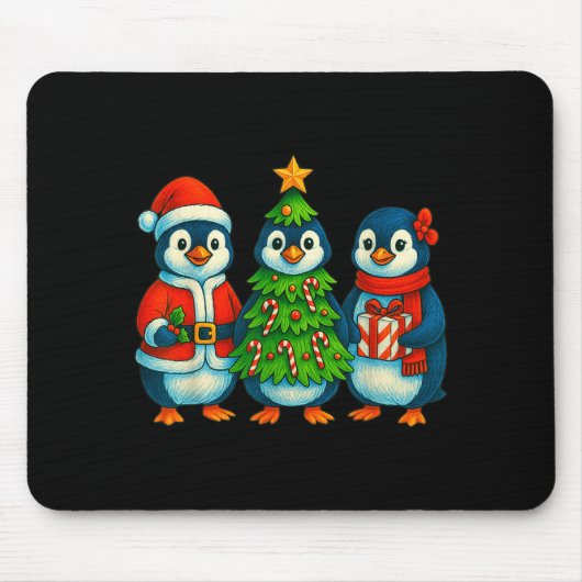 Funny Penguin Christmas Lights Penguin Cute Xmas H Muismat (Voorkant)