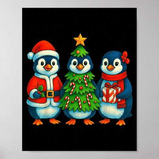Funny Penguin Christmas Lights Penguin Cute Xmas H Poster (Voorkant)