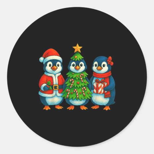 Funny Penguin Christmas Lights Penguin Cute Xmas H Ronde Sticker (Voorkant)