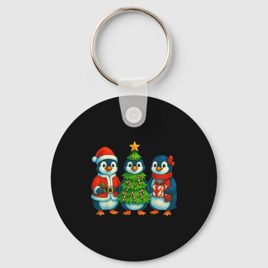 Funny Penguin Christmas Lights Penguin Cute Xmas H Sleutelhanger (Voorkant)