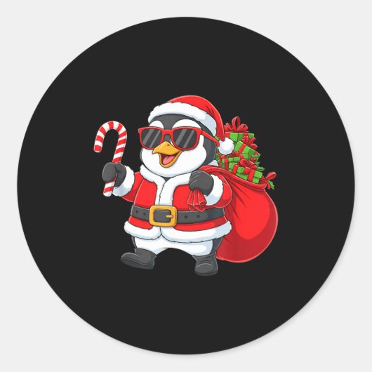 Funny Penguin Christmas Santa Outfit Xmas Boys Gir Ronde Sticker (Voorkant)
