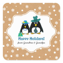 Funny Penguin Couple Custom Kerst stickers