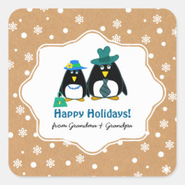 Funny Penguin Couple Custom Kerst stickers