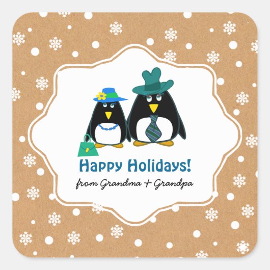 Funny Penguin Couple Custom Kerst stickers (Voorkant)
