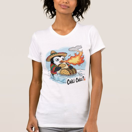 Funny Penguin Eating Spicy Tacos T-Shirt (Voorkant)