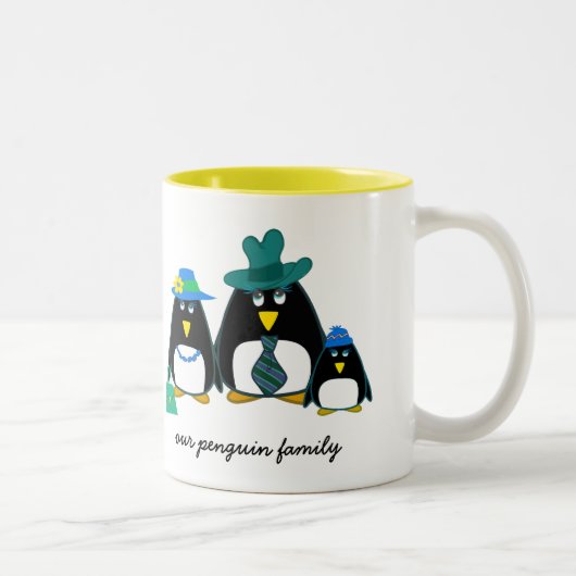 Funny Penguin | Eigen naam kerstcadeautje Tweekleurige Koffiemok (Rechts)