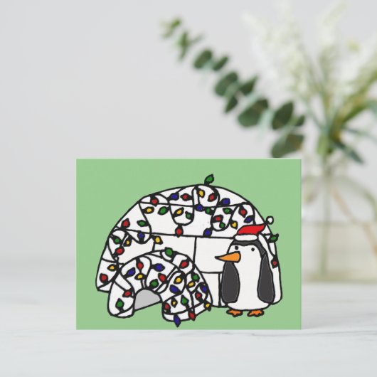 Funny Penguin en Kerstmis Igloo Feestdagenkaart (Staand voorkant)