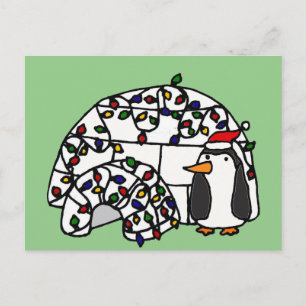 Funny Penguin en Kerstmis Igloo Feestdagenkaart
