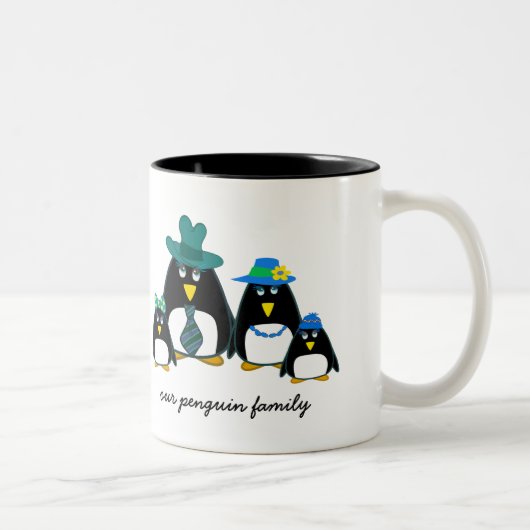 Funny Penguin Familie Aangepaste kerstcadeautjes M Tweekleurige Koffiemok (Rechts)