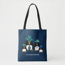 Funny Penguin Familie met 4 kerstcadeautjes Canvas Tote Bag