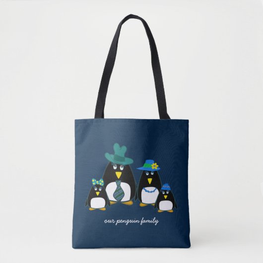 Funny Penguin Familie met 4 kerstcadeautjes Canvas Tote Bag (Voorkant)