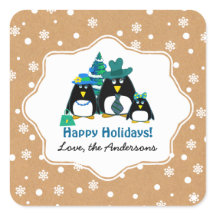 Funny Penguin Family Custom Kerst stickers