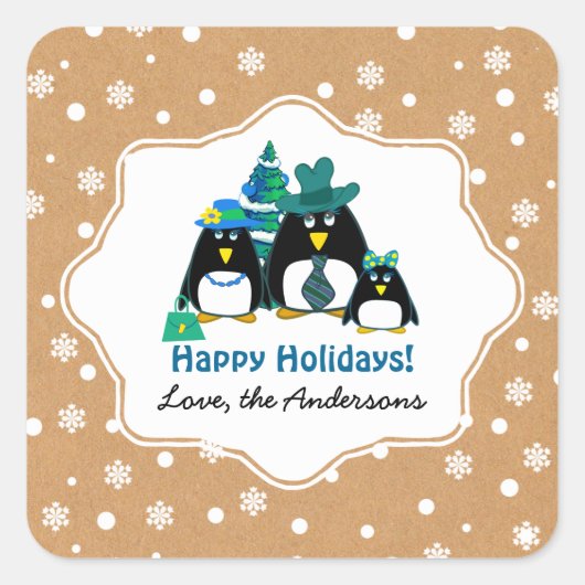 Funny Penguin Family Custom Kerst stickers (Voorkant)