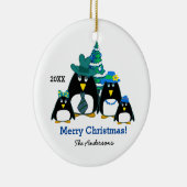 Funny Penguin Family Custom Kerstmis Keramisch Ornament (Rechts)