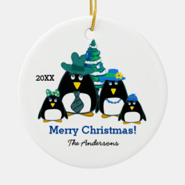 Funny Penguin Family Custom Kerstmis Keramisch Ornament